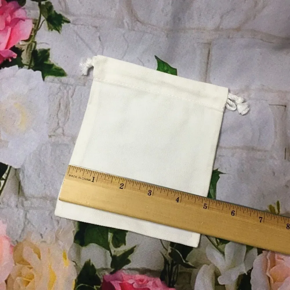Guerlain mini small white drawstring dustbag for small items new approx 5” x 5”